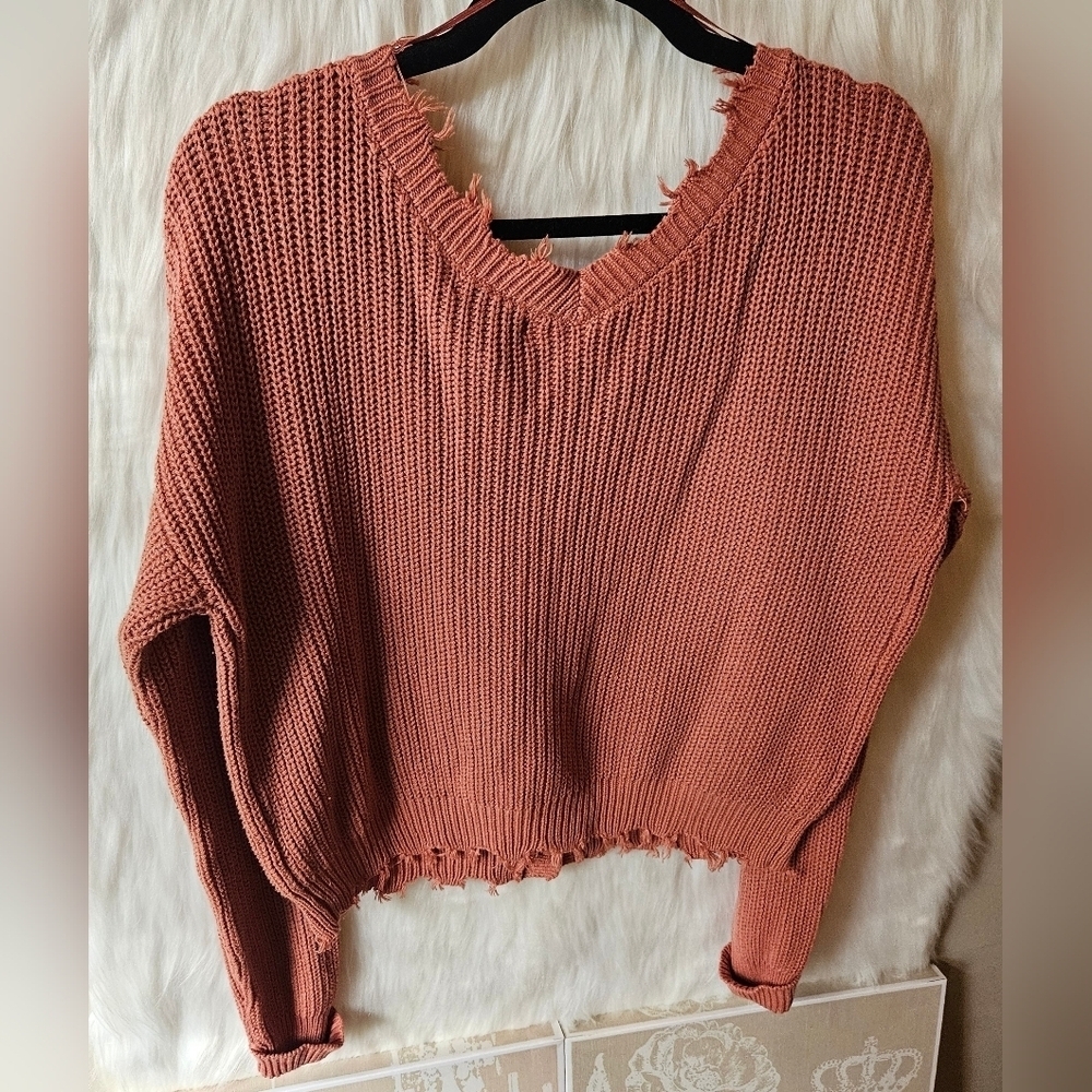 Anthropologie Moon & Madison *Rare* Deep V Fray Cardigan (NWT) - Picture 4 of 8